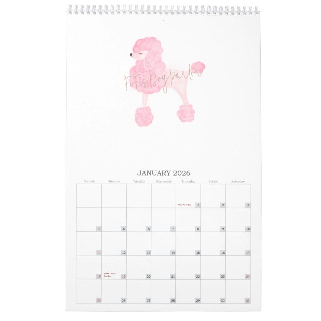 Calendrier Pink Chien Affaires personnalisées (Jan 2026)