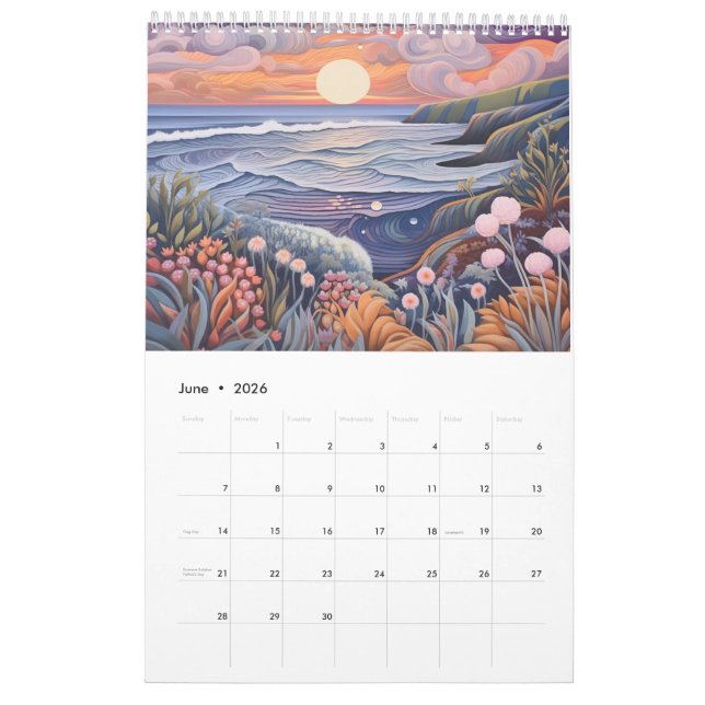 Calendrier Plage balnéaire de Whimstel Pastel (Jun 2026)