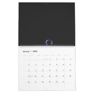 Calendrier plumes violettes et vertes de paon sur le dos noir