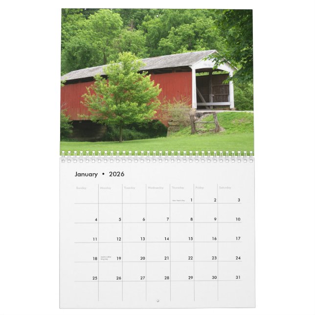 Calendrier Ponts couverts du comté de Parke Indiana (Jan 2026)