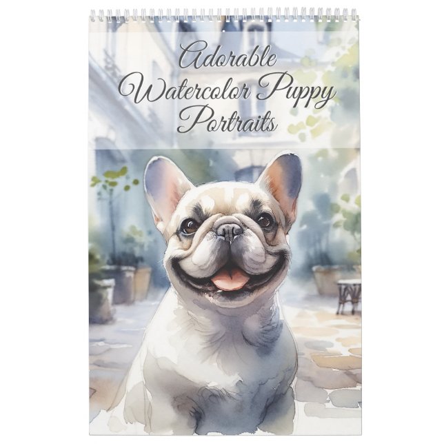 Calendrier Portraits de chiens aquarelles adorables (12 mois) (Protection)