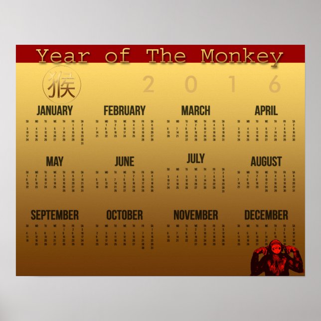 Calendrier Poster Année du Singe 2016 (Devant)
