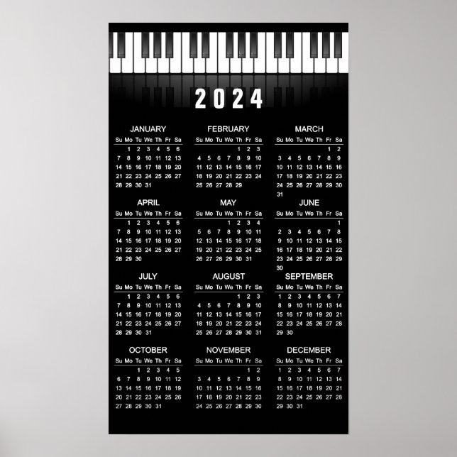 Calendrier Poster Clavier de Piano 2024 (Devant)