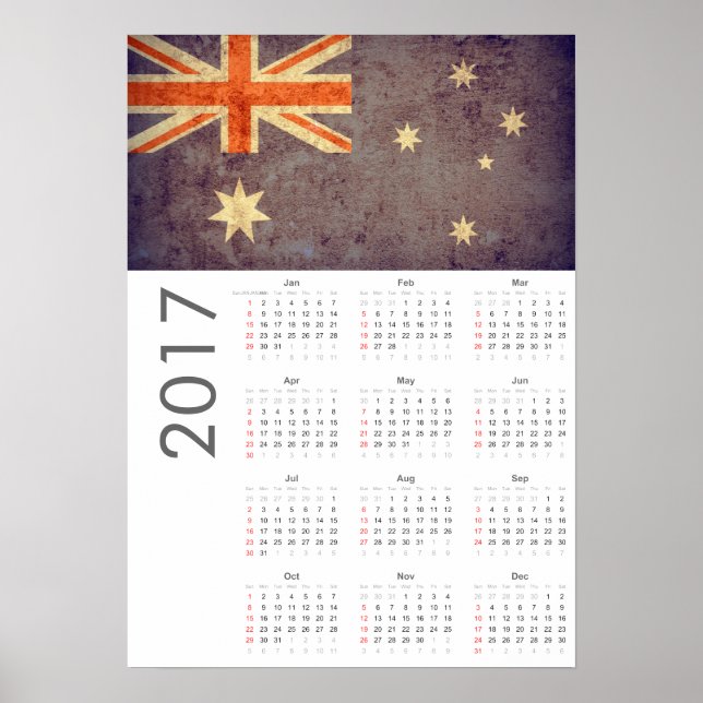 Calendrier Poster Grunge Drapeau Australie 2017 (Devant)