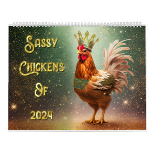 Calendrier Poulets Sassy Deux Page LargeCalendar, Blanc