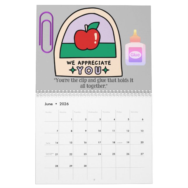 Calendrier pour les enseignants (Jun 2026)