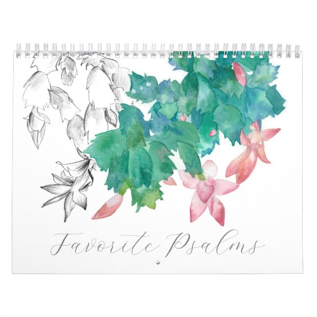 Calendrier Psaumes Bible Écriture Aquarelle Plantes botanique (Protection)