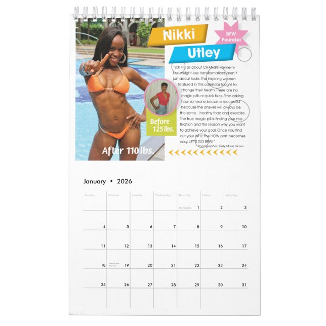 Calendrier rêveur de corps de femmes noires de (Jan 2026)