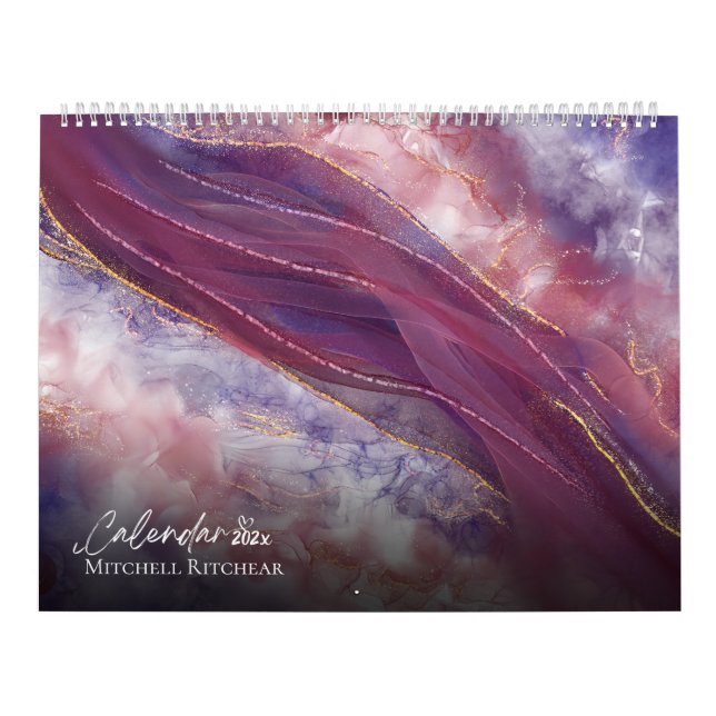 Calendrier Rose blanche bleu marbre Parties scintillant d'aqu (Protection)