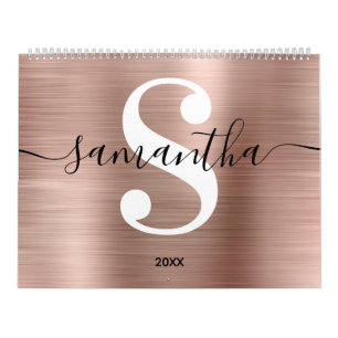 Calendrier Rose Gold Foil Moderne Signature Monogramme Photo