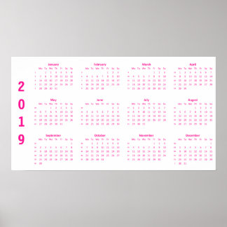 Calendrier Rose Minimaliste 2019 Poster