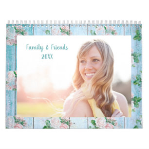 Calendrier Roses bleues et roses Shabby Chic Bois Photo
