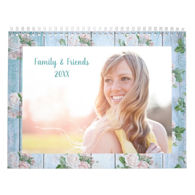 Calendrier Roses bleues et roses Shabby Chic Bois Photo (Protection)