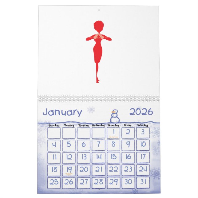 Calendrier rouge d'éléphant (Jan 2026)