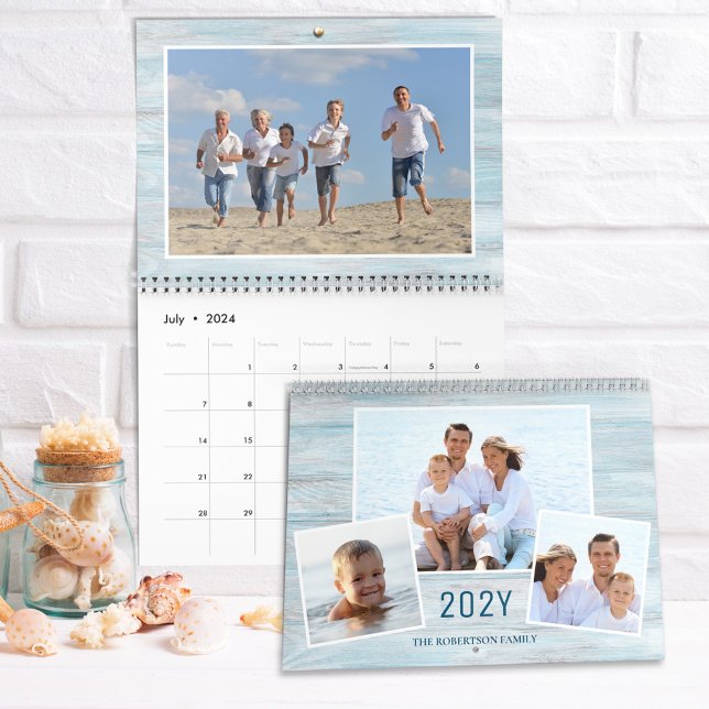Calendrier Rustic Beach Wood Family Photos 2024 (Créateur téléchargé)