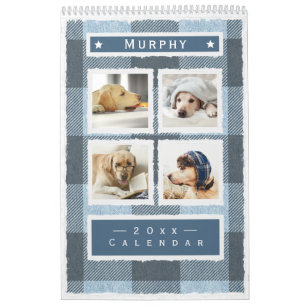Calendrier Rustic Buffalo Plaid Blue Dog Pet 2022