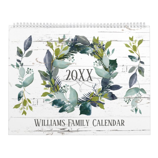 Calendrier Rustic Laurel Wreath Greenery Custom 2024 Photo (Protection)