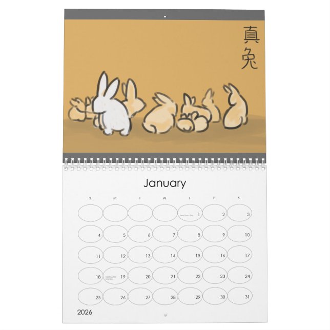 Calendrier sauter-seigneurs, année du lapin (Jan 2026)