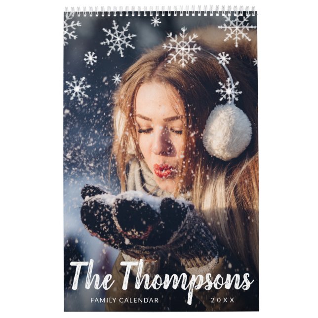 Calendrier Script de calcaire moderne Snowflakes Photo de fam (Protection)