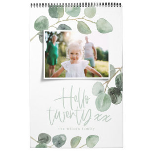Calendrier Script photo d'eucalyptus minimal d'aquarelle mode