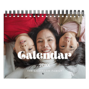 Calendrier Script rétro vintage 2025 photo de famille