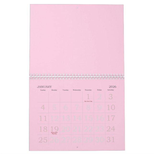 Calendrier Sensibilisation minimale au cancer du sein rose pâ (Jan 2026)
