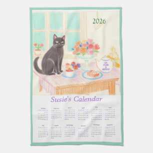 Calendrier Serviette de Cuisine Chat Noir & Thé