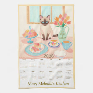 Calendrier Serviette de Cuisine Chat Siamois & Thé