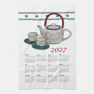 Calendrier Serviette de Thé 2027 Tasses et Théière