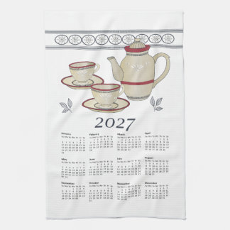 Calendrier Serviette de Thé 2027 Tasses-Théière Bl