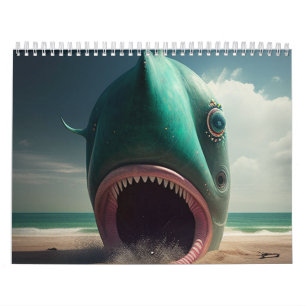 Calendrier Shark sculpture on the beach