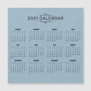 Calendrier simple 2021 sur papier bleu Carte mag