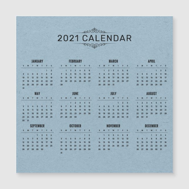 Calendrier simple 2021 sur papier bleu | Carte mag (Devant)