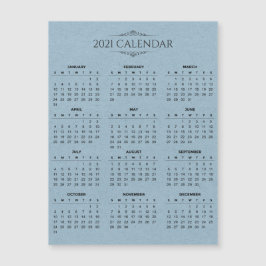 Calendrier simple 2021 sur papier bleu carte magné