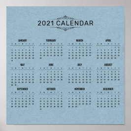 Calendrier simple 2021 sur papier bleu | Poster