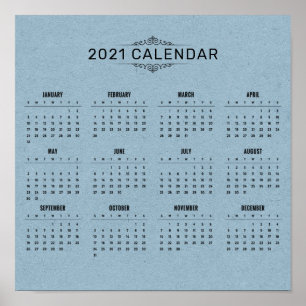 Calendrier simple 2021 sur papier bleu   Poster