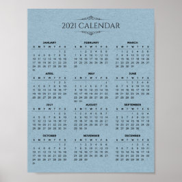 Calendrier simple 2021 sur papier bleu | Poster