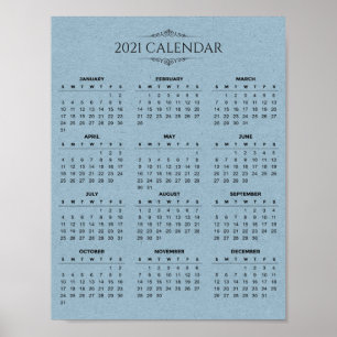 Calendrier simple 2021 sur papier bleu   Poster