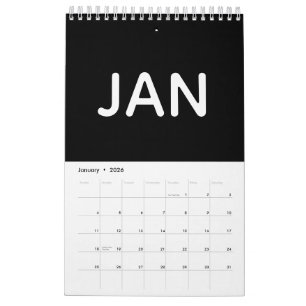 Calendrier Simple Minimaliste Noir et Blanc 2026