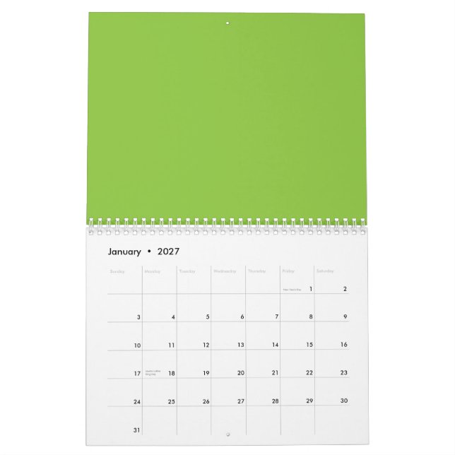 Calendrier Site Web avec un Arrière - plan vert et une fronti (Jan 2027)