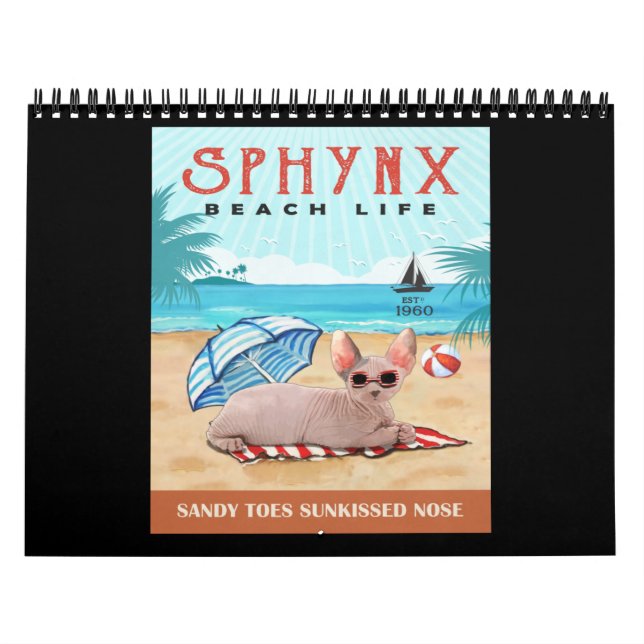 Calendrier Sphynx Cat Beach Life Sandy Toes Sunkissed Nose (Protection)