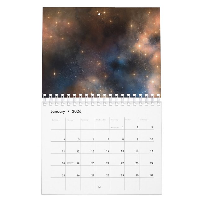 Calendrier Starry Stars Space Galaxy Blue Black Motif (Jan 2026)