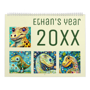 Calendrier Style Klimt mignon dino coloré nouvelle année