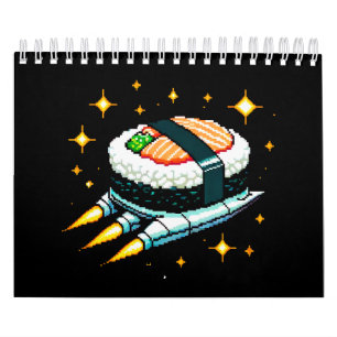 Calendrier Sushi Spacship Pixel Art Flying Sushi Roll Design