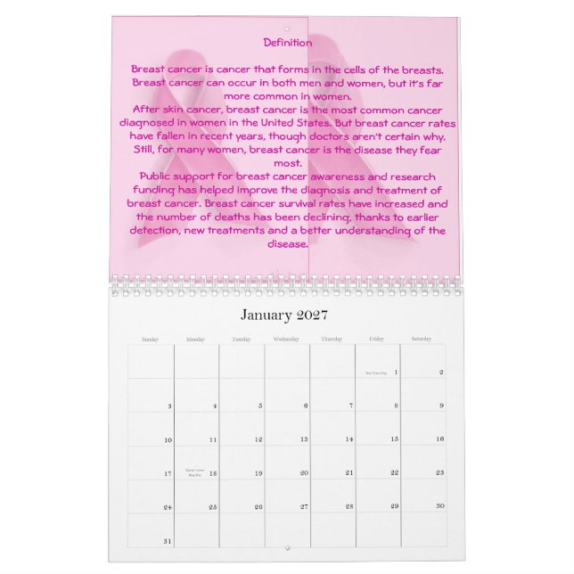 Calendrier symptons avertis de cancer du sein de b… pour (Jan 2027)