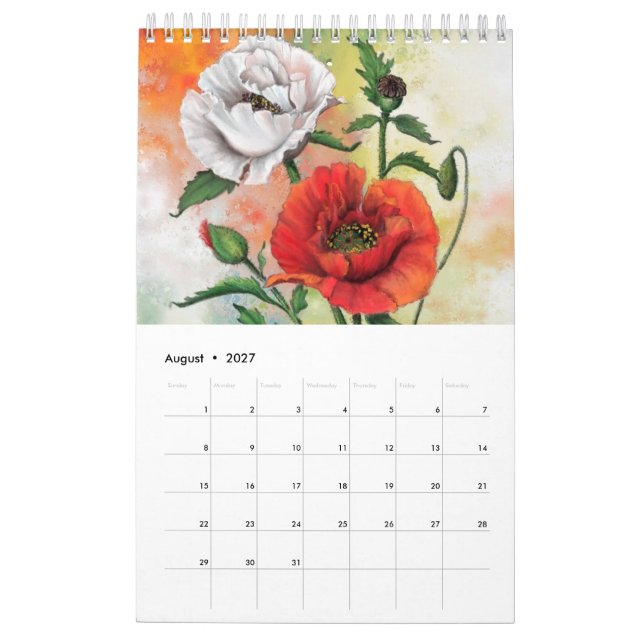 Calendrier Top 12 Plus Belles Fleurs Peinture Art (Aug 2027)
