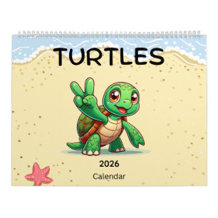Calendrier Tortues mignonnes 2026 célébrant les fêtes