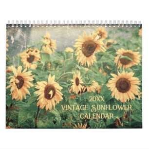 Calendrier Tournesol de style vintage 2025 Rustique Campagne