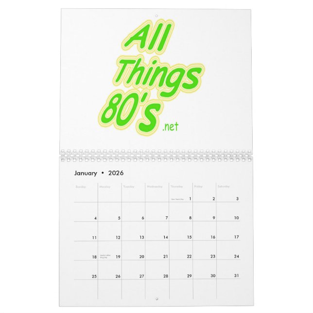 Calendrier Toutes les années 80 Calandar de choses (Jan 2026)