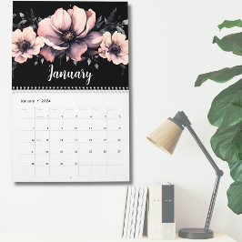 Calendrier Trendy mignon moderne rose noir floral